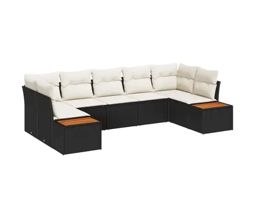 7 Daļu Dārza Dīvānu Komplekts Ar Spilveniem Melnā Polietilēna Rotangpalma Akāciju Vidaxl