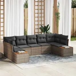 Sodo Sofų Rinkinys 7 Pcs Pilka 289 X 154 X 85 Cm Poli Ratanas