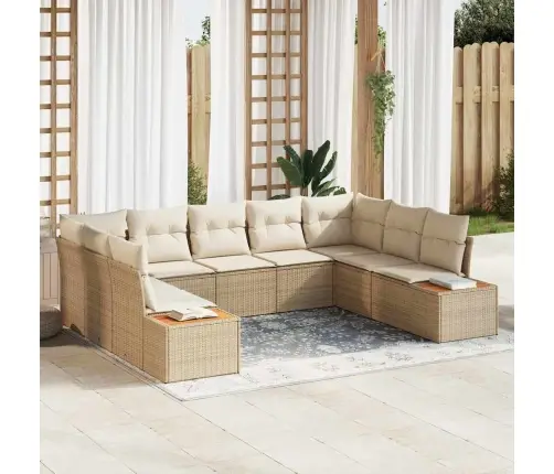 5 Daļu Dārza Dīvānu Komplekts Ar Spilveniem, Bēšs, Polyratans, Akācija Vidaxl