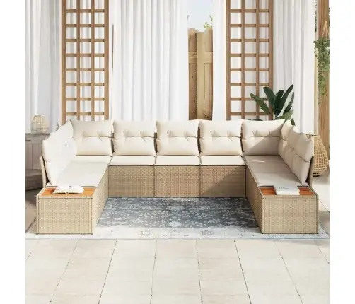 5 Daļu Dārza Dīvānu Komplekts Ar Spilveniem, Bēšs, Polyratans, Akācija Vidaxl