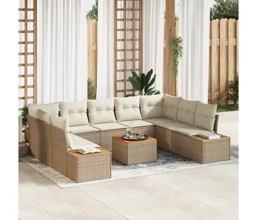 6 Daļu Dārza Dīvānu Komplekts Ar Spilveniem, Bēšs Polyratans, Akācija Vidaxl