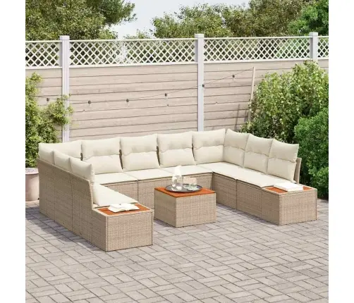 6 Daļu Dārza Dīvānu Komplekts Ar Spilveniem, Bēšs Polyratans, Akācija Vidaxl