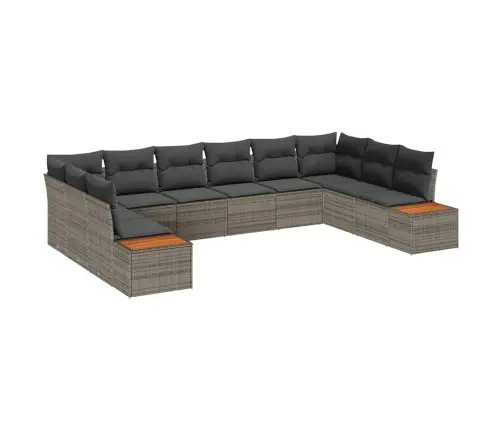 10 Daļu Dārza Dīvānu Komplekts Ar Spilveniem Pelēks Poli Rotangpalma Akācija Vidaxl