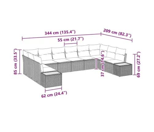 Aia Diivanikomplekt 10 Pcs Beež Ja Kreemjas 344 X 209 X 85 Cm