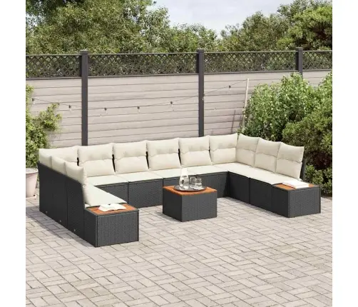 11 Daļīgs Dārza Dīvānu Komplekts Ar Spilveniem Melnā Polietilēna Rotangpalmas Akācijas Vidaxl