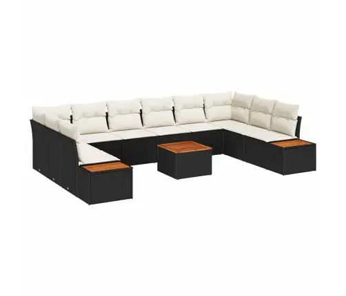 11 Daļīgs Dārza Dīvānu Komplekts Ar Spilveniem Melnā Polietilēna Rotangpalmas Akācijas Vidaxl