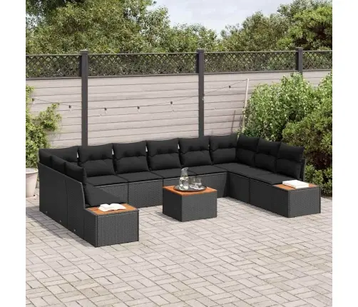 11 Gabalu Dārza Dīvānu Komplekts Ar Spilveniem Melnā Poli Rotangpalma Akāciju Vidaxl