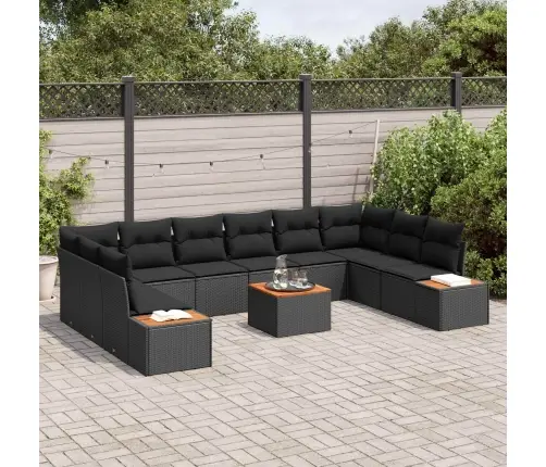 Sodo Sofų Rinkinys Su Pagalve 10 Pcs Juoda Poliratanas