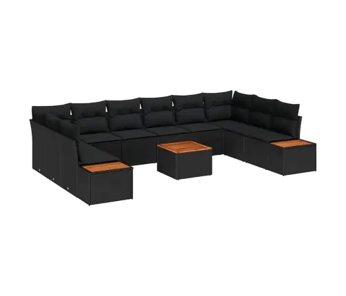 11 Gabalu Dārza Dīvānu Komplekts Ar Spilveniem Melnā Poli Rotangpalma Akāciju Vidaxl