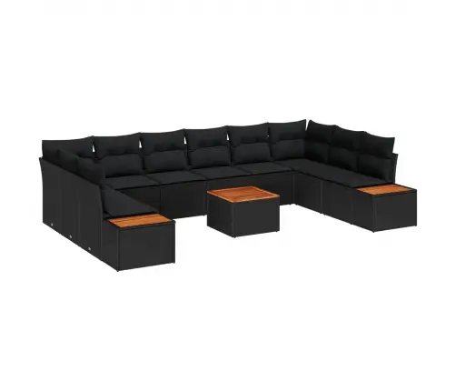 11 Gabalu Dārza Dīvānu Komplekts Ar Spilveniem Melnā Poli Rotangpalma Akāciju Vidaxl