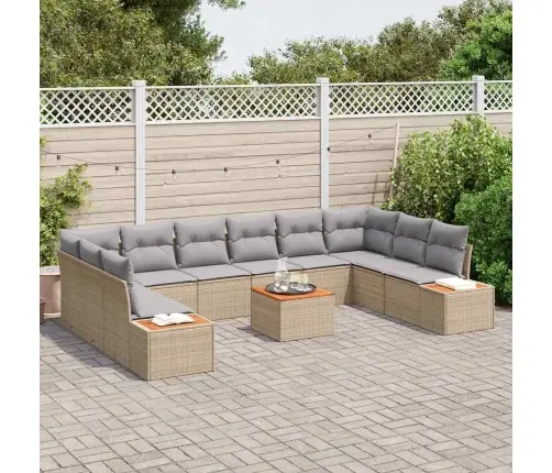 11 Daļīgais Dārza Dīvānu Komplekts Ar Spilveniem Bēšs Poli Rotangpalma Akācija Vidaxl