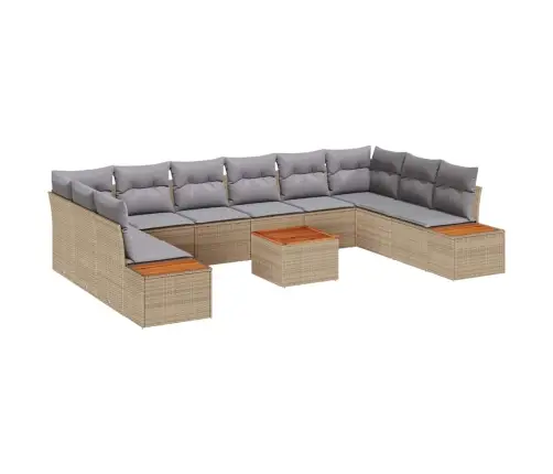 11 Daļīgais Dārza Dīvānu Komplekts Ar Spilveniem Bēšs Poli Rotangpalma Akācija Vidaxl