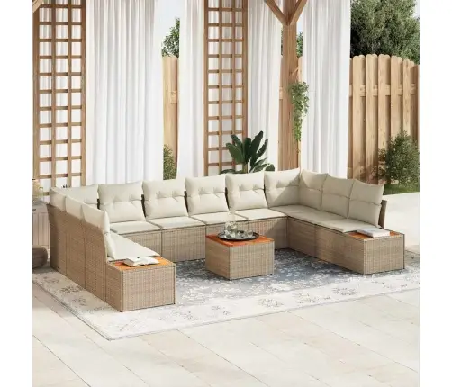 Dārza Dīvānu Komplekts Ar Spilvenu 11 Pcs Bēša Un Krēmkrāsa Vidaxl