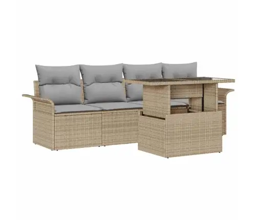 5 Gabalu Dārza Dīvānu Komplekts Ar Spilveniem Bēšā Poli Rotangpalmas Vidaxl