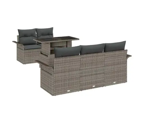 6 Daļu Dārza Dīvāna Komplekts Ar Spilveniem Pelēkā Poli Rotangpalmas Krāsā Vidaxl