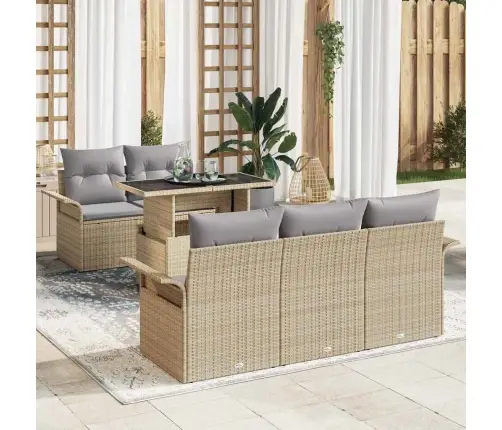 Aia Diivanikomplekt Padjaga 6 Pcs Beež Polü Rattan