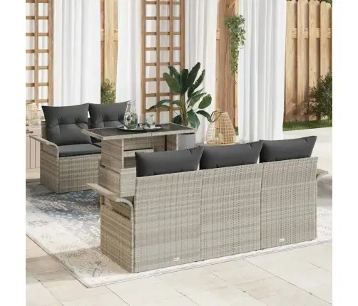 6 Daļīgu Dārza Dīvānu Komplekts Ar Spilveniem Gaiši Pelēks Poli Rotangpalma Vidaxl