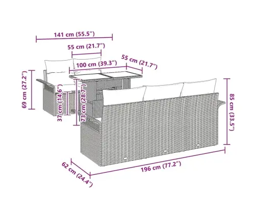 6 Daļīgu Dārza Dīvānu Komplekts Ar Spilveniem Gaiši Pelēks Poli Rotangpalma Vidaxl