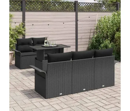 Sodo Sofų Rinkinys Su Pagalve 6 Pcs Juoda Poli Ratanas