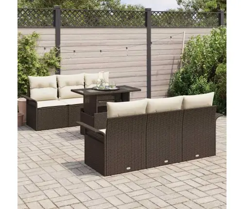 7 Daļu Dārza Dīvānu Komplekts Ar Spilveniem Brūnā Poli Rotangpalmas Vidaxl