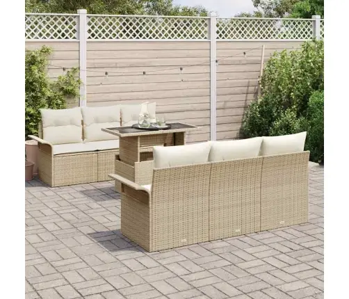 7 Gabalu Dārza Dīvānu Komplekts Ar Spilveniem Bēšā Poli Rotangpalma Vidaxl