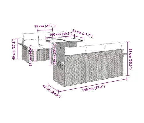 Sodo Sofų Rinkinys Su Pagalve 7 Pcs Šviesiai Pilka Poli Ratanas