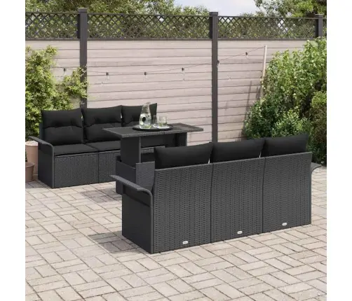 7 Daļu Dārza Dīvānu Komplekts Ar Spilveniem Melnā Poli Rotangpalma Vidaxl