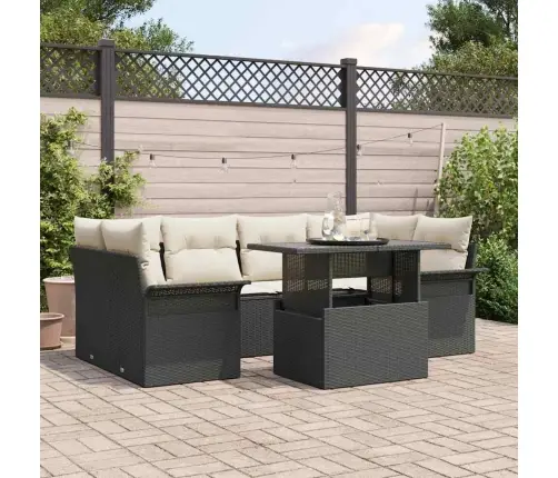 7 Daļu Dārza Dīvānu Komplekts Ar Spilveniem Melna Polietilēna Rotangpalma Vidaxl