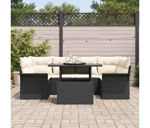 7 Daļu Dārza Dīvānu Komplekts Ar Spilveniem Melna Polietilēna Rotangpalma Vidaxl