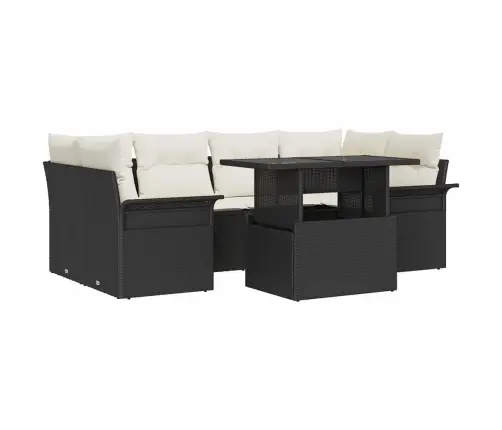 7 Daļu Dārza Dīvānu Komplekts Ar Spilveniem Melna Polietilēna Rotangpalma Vidaxl