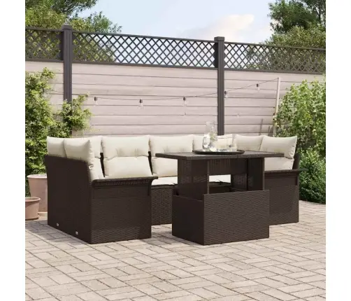 Sodo Sofų Rinkinys Su Pagalve 7 Pcs Ruda Poli Ratanas