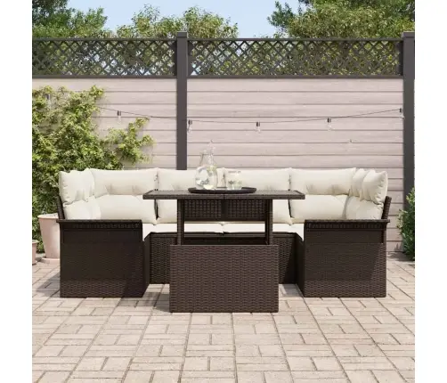 Sodo Sofų Rinkinys Su Pagalve 7 Pcs Ruda Poli Ratanas