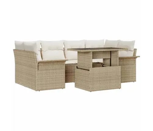 Dārza Dīvānu Komplekts 7 Pcs Bēša Poliūtu Rotangpalma Vidaxl