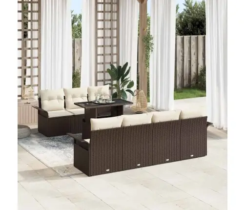 8 Daļu Dārza Dīvānu Komplekts Ar Spilveniem Brūnā Polirattanā Vidaxl