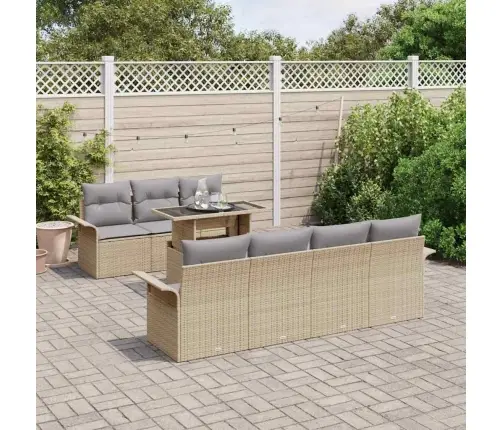 Sodo Sofų Rinkinys Su Pagalve 8 Pcs Smėlio Poli Ratanas