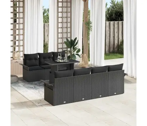 Sodo Sofų Rinkinys Su Pagalve 8 Pcs Juoda Poli Ratanas