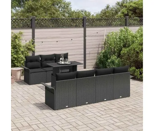 Sodo Sofų Rinkinys Su Pagalve 8 Pcs Juoda Poli Ratanas