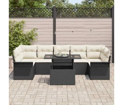 Sodo Sofų Rinkinys Su Pagalve 8 Pcs Juoda Poli Ratanas