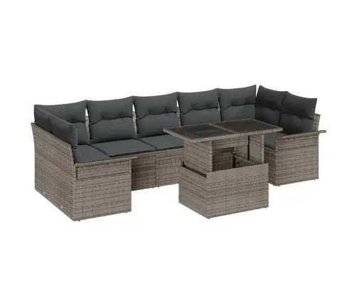 8 Daļu Dārza Dīvānu Komplekts Ar Spilveniem Pelēkā Poliestera Rotangā Vidaxl