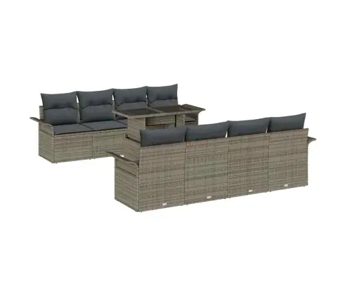 9 Daļīgu Dārza Dīvānu Komplekts Ar Spilveniem Pelēks Poli Rotangpalma Vidaxl