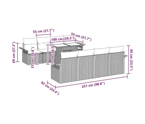 9 Gabalu Dārza Dīvānu Komplekts Ar Spilveniem Bēšs Poli Rotangpalma Vidaxl