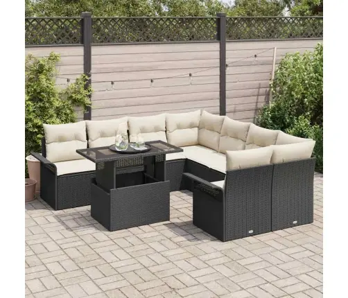 9 Daļu Dārza Dīvānu Komplekts Ar Spilveniem - Melns Poli Rotangpalmas Vidaxl