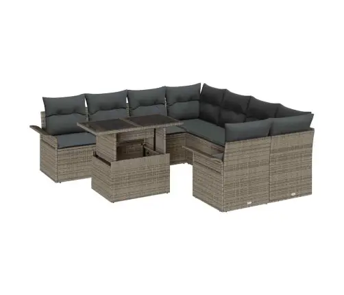 9 Daļu Dārza Dīvānu Komplekts Ar Spilveniem Pelēkā Poli Rotangpalmas Vidaxl