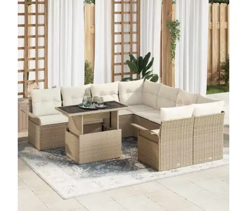 9 Gabalu Dārza Dīvānu Komplekts Ar Spilveniem Bēšs Polietilēna Rotangpalma Vidaxl