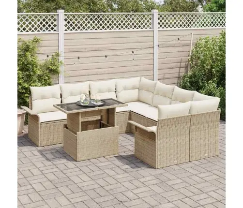 9 Gabalu Dārza Dīvānu Komplekts Ar Spilveniem Bēšs Polietilēna Rotangpalma Vidaxl