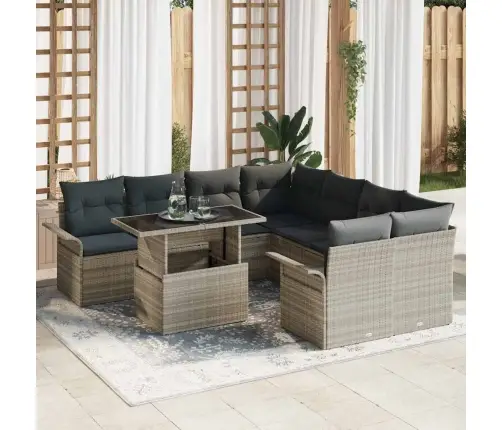 9 Daļu Dārza Dīvānu Komplekts Ar Spilveniem Gaiši Pelēks Polietilēna Rotangpalma Vidaxl