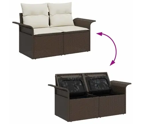 Sodo Sofų Rinkinys Su Pagalve 6 Pcs Ruda Poli Ratanas