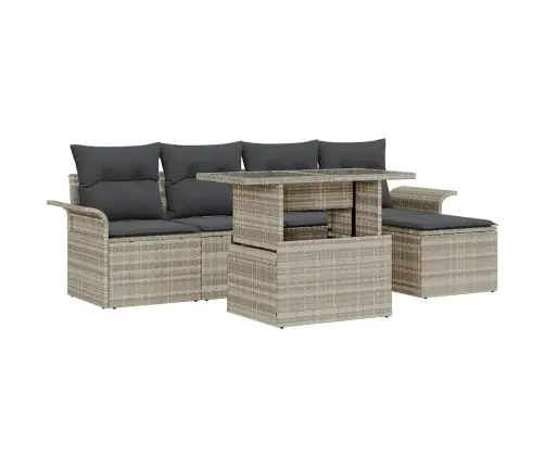 6 Daļu Dārza Dīvāna Komplekts Ar Spilveniem Gaiši Pelēkā Poli Rotangpalma Vidaxl