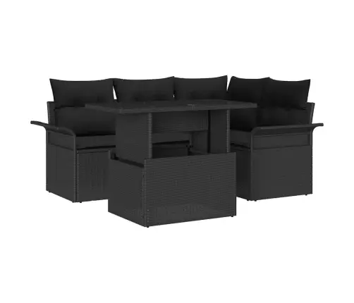 Dārza Dīvānu Komplekts Ar Spilvenu 5 Pcs Melna Polirāts Vidaxl