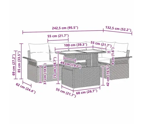 Aia Diivanikomplekt Padjaga 6 Pcs Must Polü Rattan